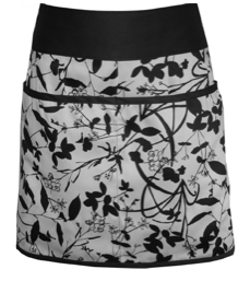 Women's organic cotton half apron, black and white print