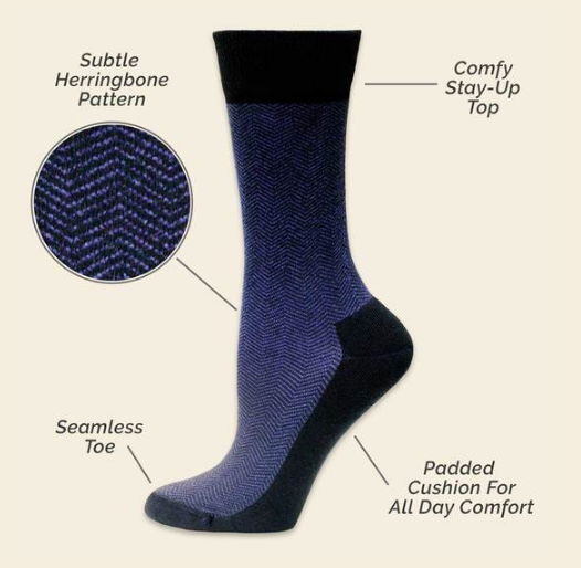 Cushion foot dress sock purple/black herringbone