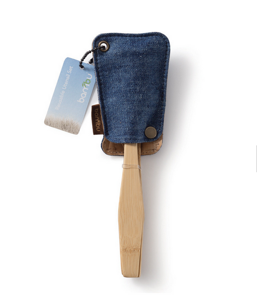 Bamboo Utensil Travel Set, with Hemp Cover