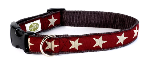 Kody II Red Hemp Decorative Dog Collar with White Stars