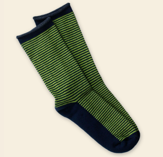 Green and Navy Striped Cushion Crew Organic Cotton Socks