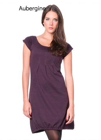 Eggplant Sharav Organic Cotton Dress with scoopneck and shoulder detail-Aubergine