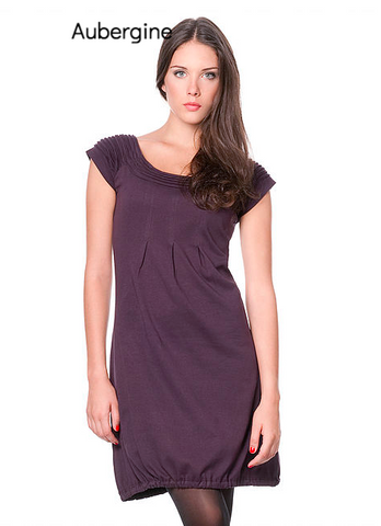 Eggplant Sharav Organic Cotton Dress with scoopneck and shoulder detail-Aubergine 