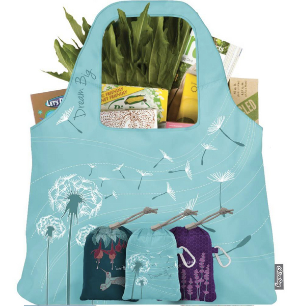 Vita Bag Inspire - Reusable Shopping Bag - 3 Prints/Colors  - Stuffs into sewn-in pouch!
