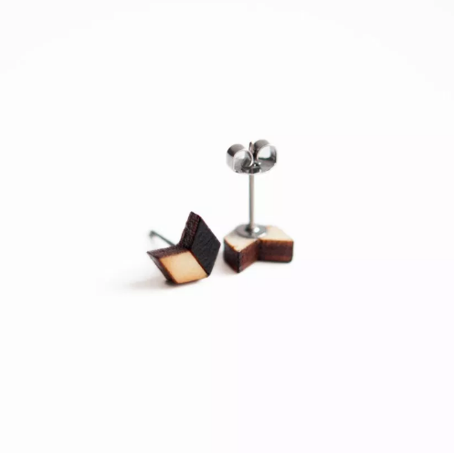 Chevron Wooden Earring Studs