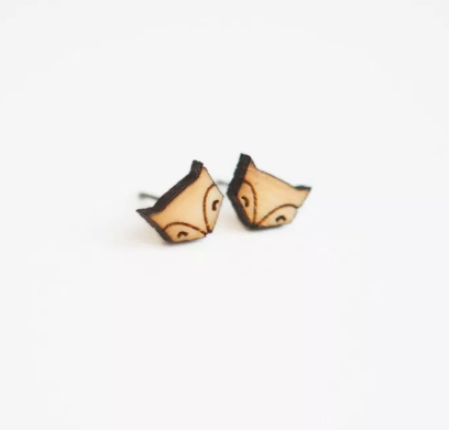 Fox Wooden Earring Studs