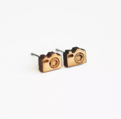 Camera Wooden Earring Studs