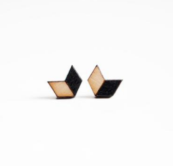 Chevron earrings, half tan, half black - wooden