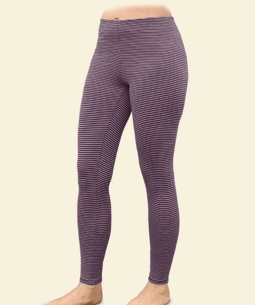 Organic Cotton Striped Leggings - Aubergine/Mist