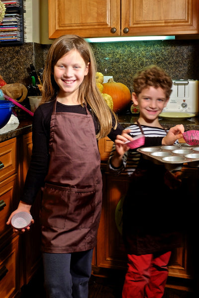Kids Organic Cotton Full Apron in Chocolate Brown