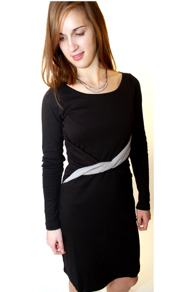 Love Dress - Organic Cotton Long-sleeve dress Black with light grey twist waistband