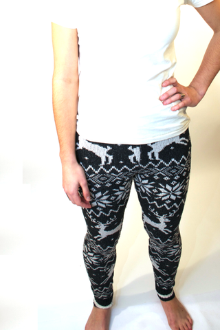 Recycled cotton reindeer leggings for women, reindeer pants
