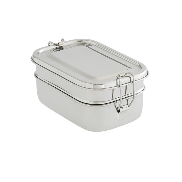 two-layer rectangular stainless-steel lunchbox, bento box, bpa-free, eco-friendly lunchbox