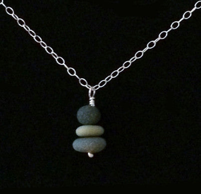3 cairn pebble silver necklace