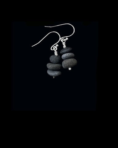 Eco-friendly Teeny Tiny Rock Stack Earrings with silver findings