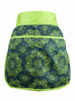 Women's eco-friendly half apron, organic cotton apron in lime print, made in USA