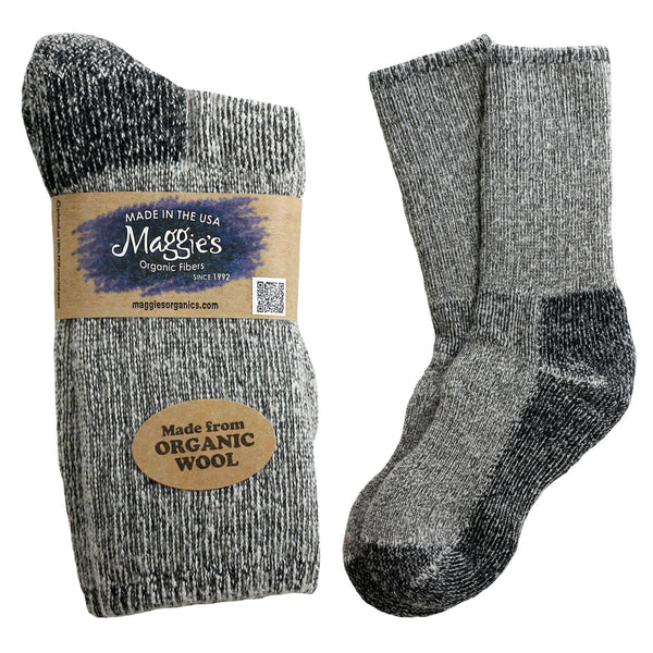 Organic Wool Killington Mountain Hiking Socks, Maggie's Organics, Black heather