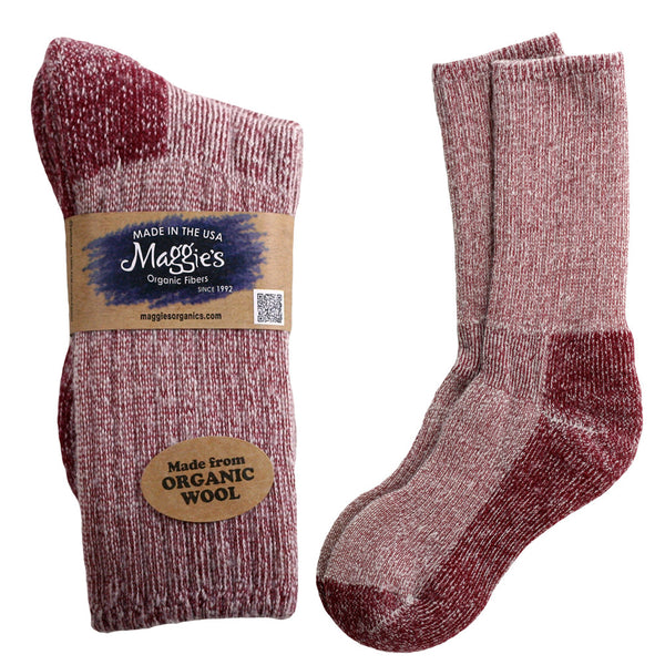 Organic Merino Wool Killington Mountain Hiker Sock, Maggie's Organics, Raspberry