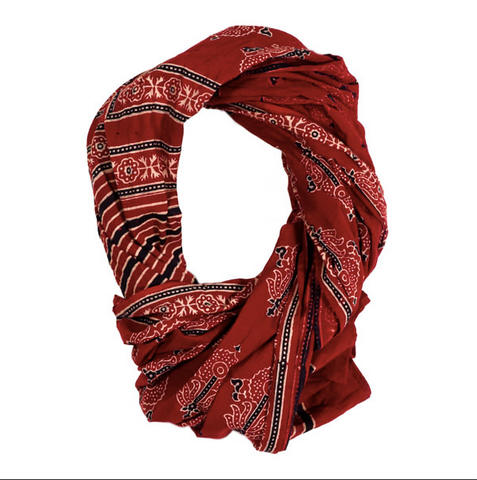 Red Cotton Voile Scarf hand block printed with black and cream