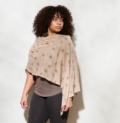 Organic Cotton Crepe Poncho - Fern Print on Sand or Black, or, Solid Black