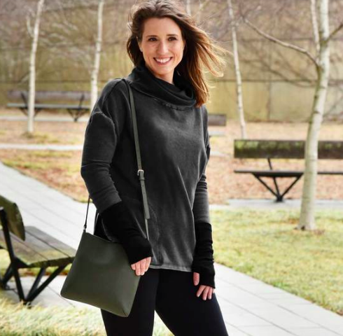 One-Size Organic Cotton Pullover Poncho - Distressed Black