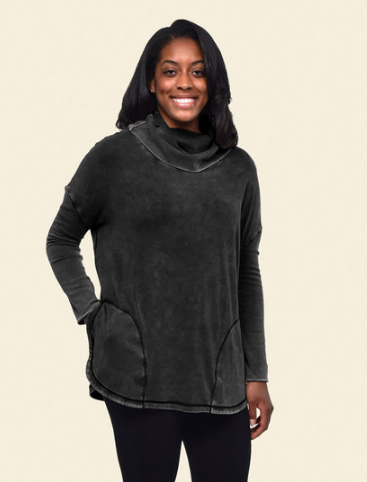 One-size Organic Cotton Pocket Pullover Poncho - Distressed Black