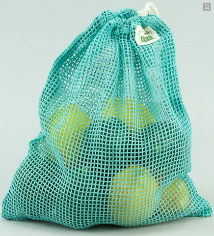 Light Blue Mesh Produce Bag Organic Cotton Drawstring