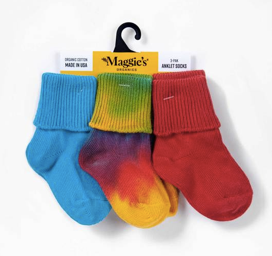 Tri-pack Organic Cotton Ankle Socks - Infants & Toddlers - Blue/Red/Tie-Dye