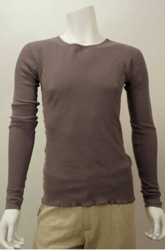 100% organic cotton mens mini waffle knit thermal brown long sleeve crew