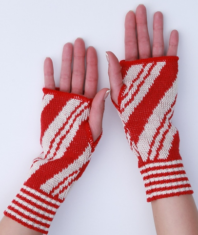 Candy Cane Peppermint Handwarmers, Recycled Cotton fingerless gloves/ mittens