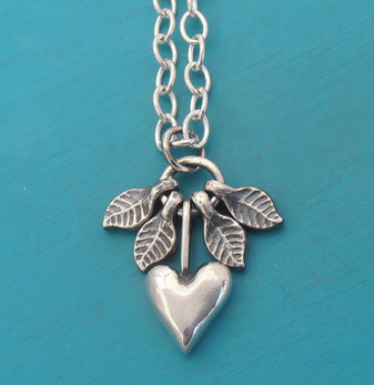 Silver Heart Necklace with moving leaves - sustainable jewelry