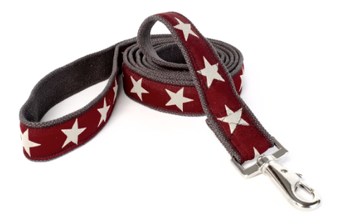 Kody II Hemp Dog Leash, Red with White Stars, by earthdog | Upland Road