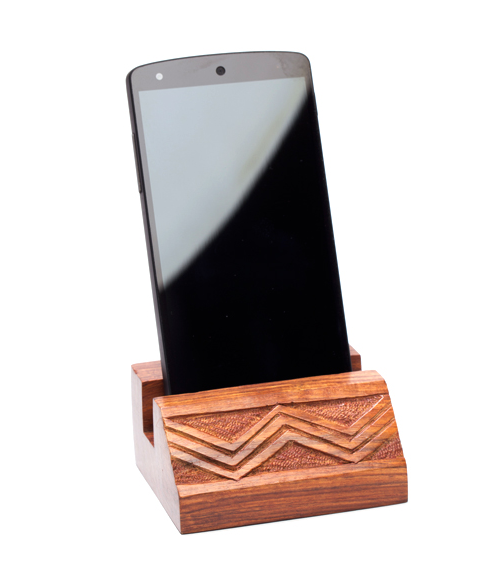 Carved Wooden Phone Cradle