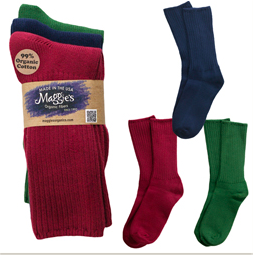 Organic cotton Crew Socks, Maggie's Organics, Tri-pack Raspberry, Forest, Navy