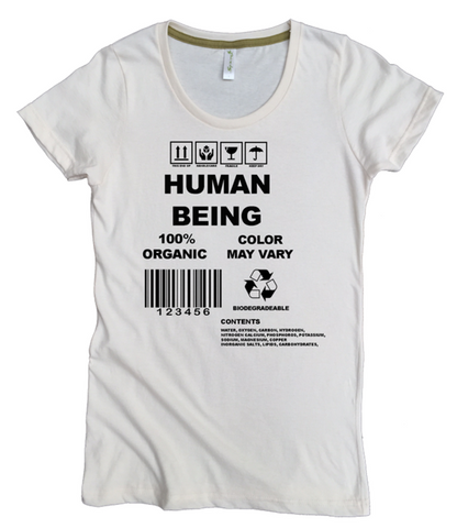 Human Being 100% Organic Cotton T-shirt for Women - Natural, undyed cotton and eco-friendly ink