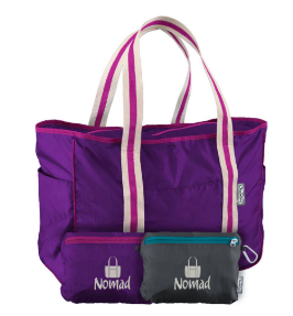 Nomad Tote Bag in Purple stuffs into its own interior zipped pocket