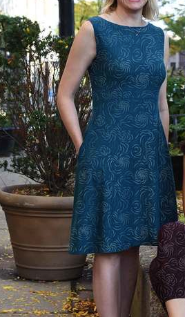 Organic Cotton Swirl Print Dress - in Black, Aubergine or Teal - Reversible Boat- or V-Neck