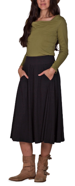 Organic cotton midi skirt - in dark black, dark red or graphite