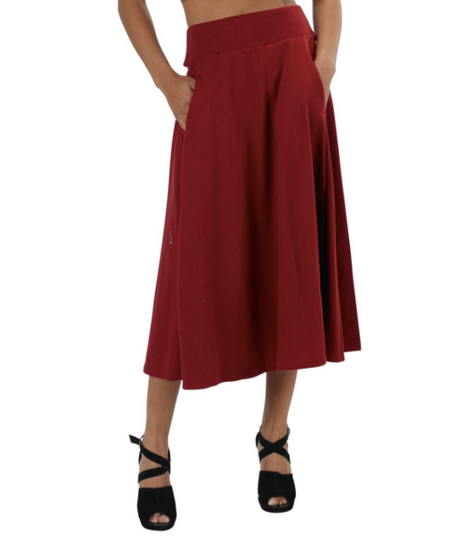 Organic cotton midi skirt - in dark red, graphite or black