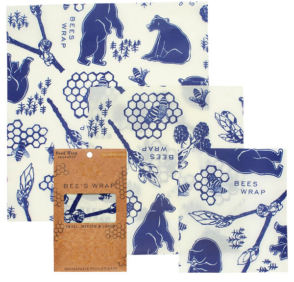 20% Off - Bee's Wrap 3-Pack: S, M, L (4 Print Choices: Honeycomb, Purple Clover, Bees & Bears & Ocean Print)