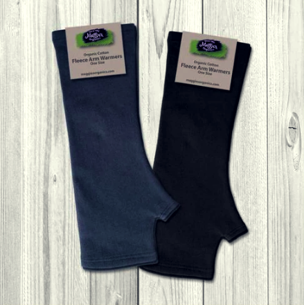 Organic cotton arm warmers/ fingerless gloves in dusty blue and black