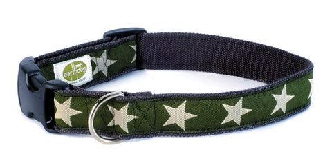 Kody Green with Stars Hemp Dog Collar by Earthdog