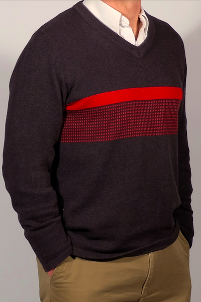 Impala Men's Organic Cotton Sweater - In 3 Colorways: Slate/Perle, Slate/Poppy, Poppy/Slate
