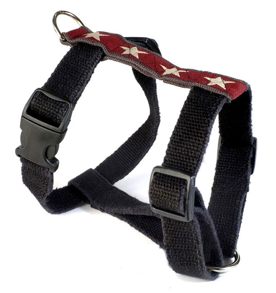 Hemp Dog Harness with Decorative Trim Red with White Stars by Earthdog