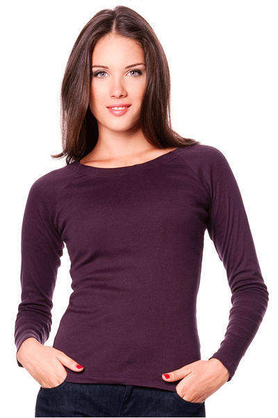 Long sleeve lightweight organic cotton scoop neck shirt | Dark Purple Aubergine