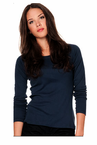 Lightweight Midnight Blue Organic Cotton Scoop Neck Top for Women, Midnight Blue, Long sleeve