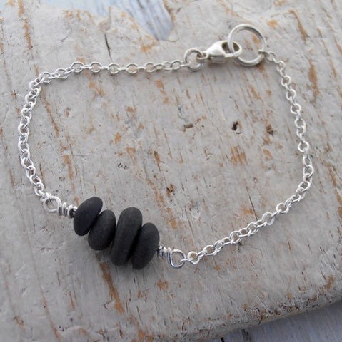 Tiny pebbles bracelet w sterling silver chain