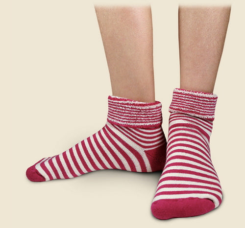 Unisex - Striped Snuggle Socks in Green, Purple, and Fuchsia & White Stripes - Organic Cotton