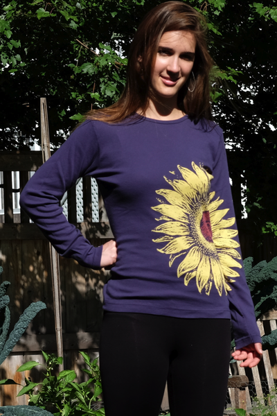 Organic Cotton Long-sleeved women's sunflower shirt, purple
